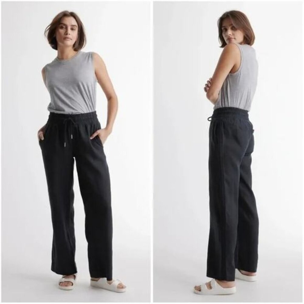 NWT Quince Women's Black 100% European Linen Wide Leg Pants Size Small